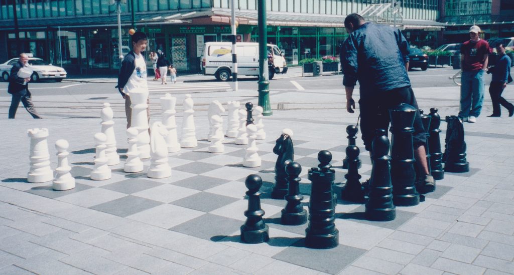 Vincent Tandiono playing giant chess